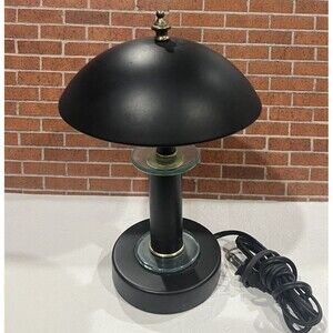Vtg Post Modern Black Metal Mushroom/UFO Top Style 15"Table/Desk Lamp Light